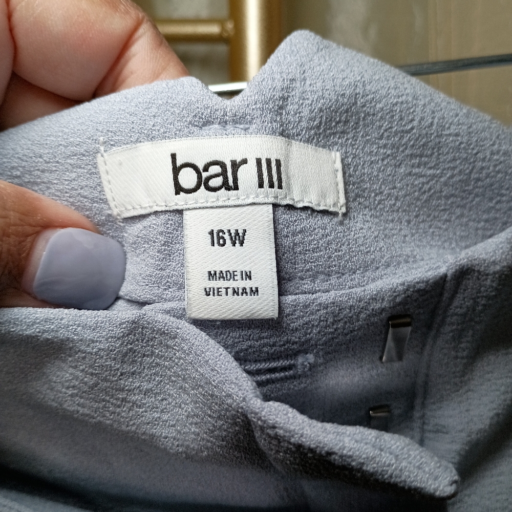 Bar III 16W Paperbag Waist Pants Moonstone Blue Gray Pleated Crepe High Rise - Picture 6 of 10